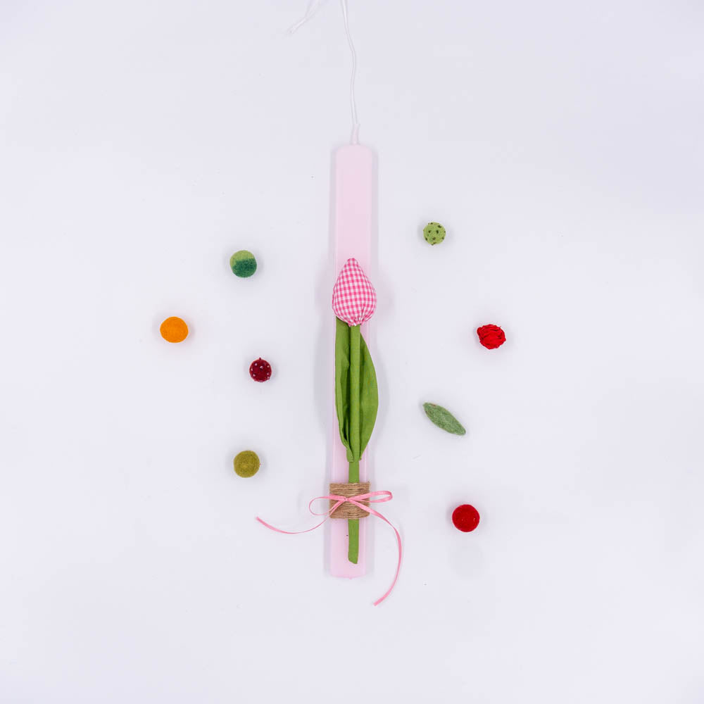 Λαμπάδα με ροζ λουλούδι