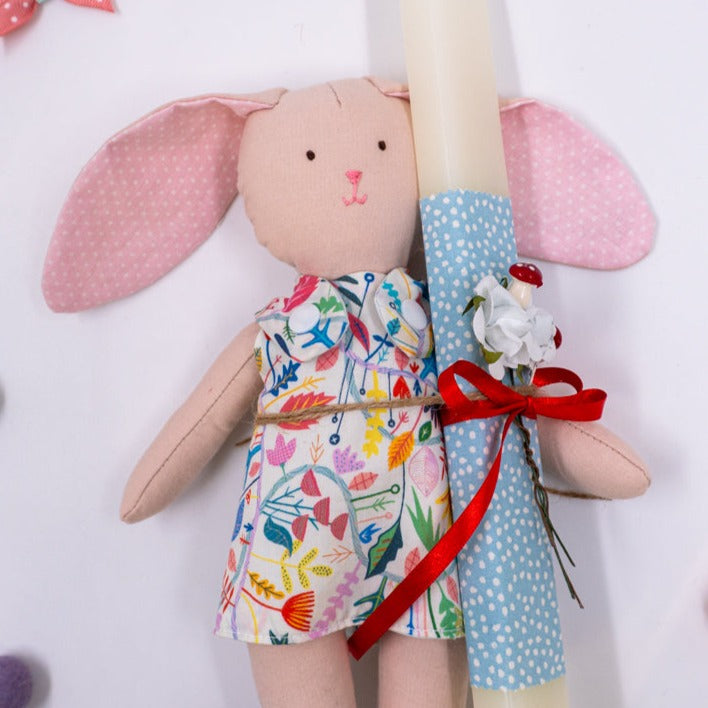 Λαμπάδα με λαγουδάκι και φόρεμα floral πολύχρωμο