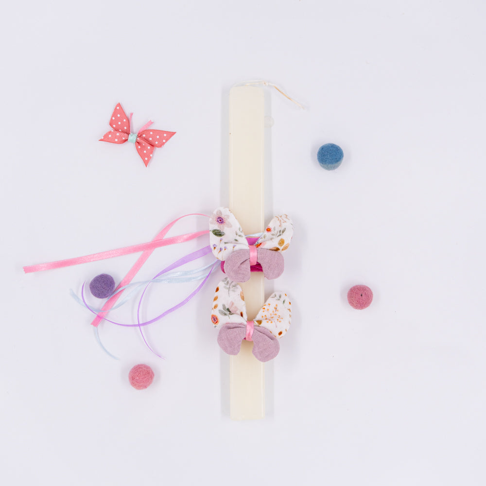 Λαμπάδα με πεταλούδες -λαστιχάκια μαλλιών