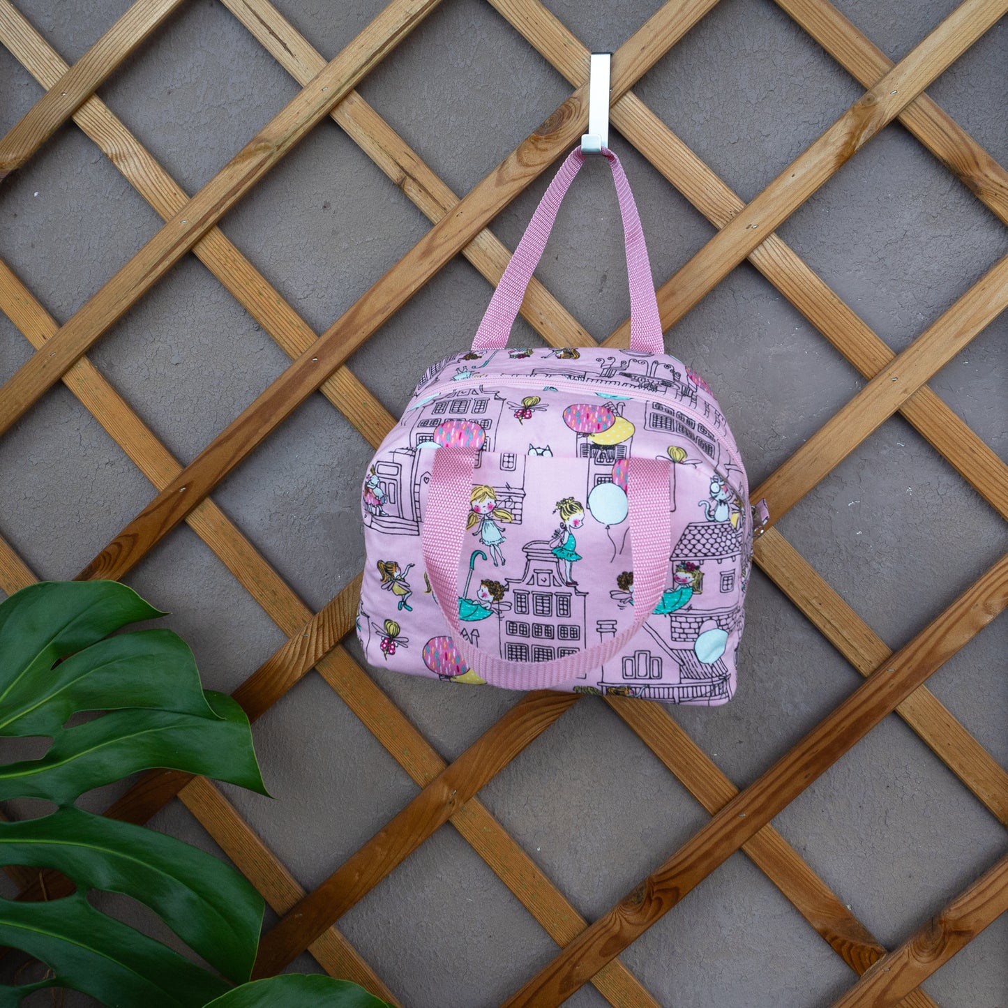 Τσαντάκι φαγητού με χερούλια και φερμουάρ, ροζ