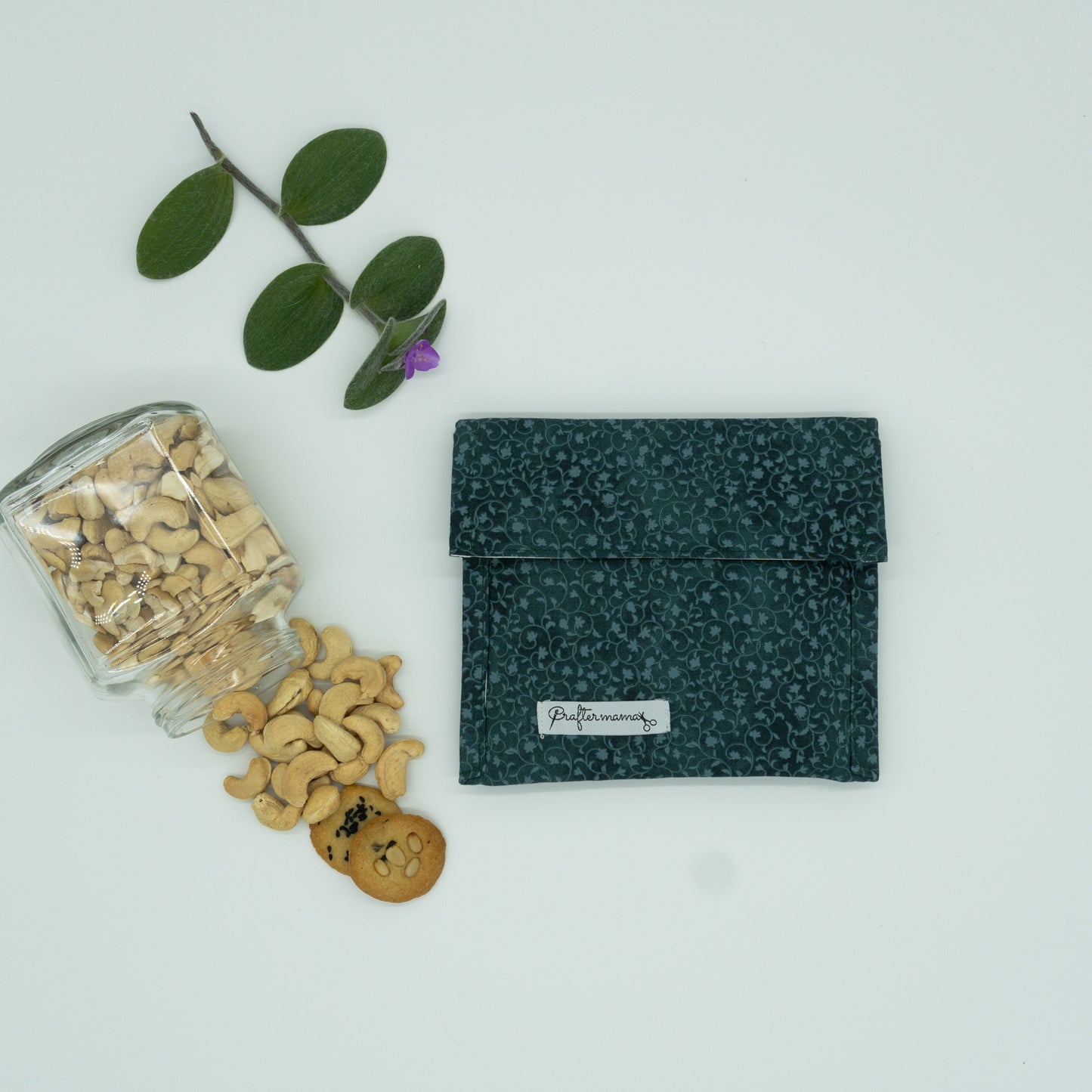 Τσαντάκι κολατσιού με velcro, κυπαρισσί φλοράλ