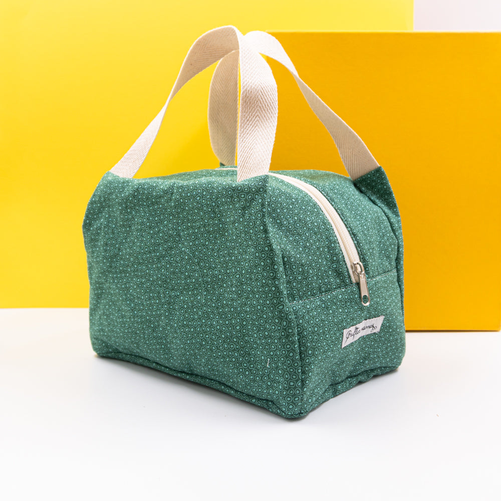 Τσαντάκι φαγητού με χερούλια και φερμουάρ, πράσινο με σχέδια