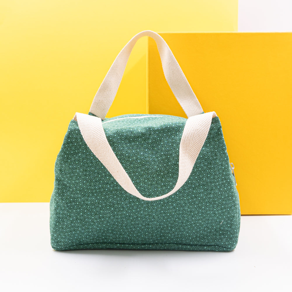 Τσαντάκι φαγητού με χερούλια και φερμουάρ, πράσινο με σχέδια