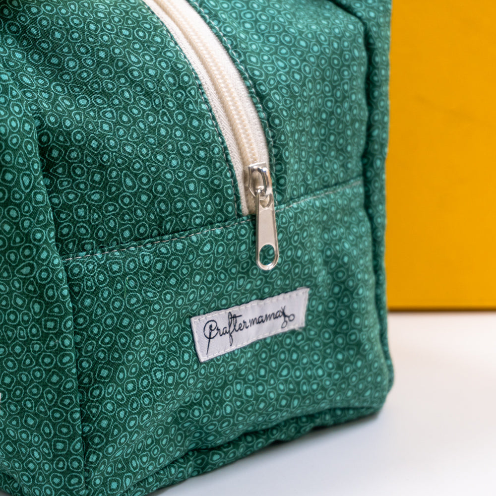 Τσαντάκι φαγητού με χερούλια και φερμουάρ, πράσινο με σχέδια