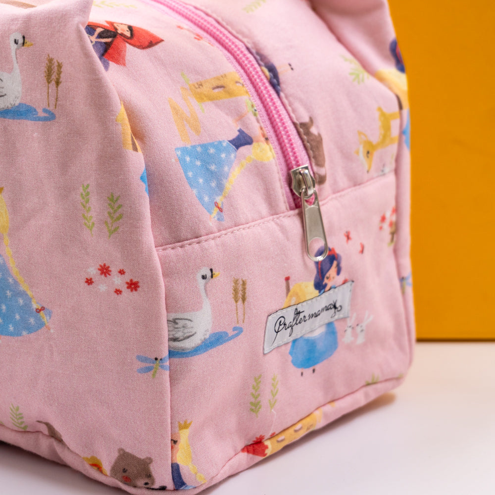 Τσαντάκι φαγητού με χερούλια και φερμουάρ, ροζ