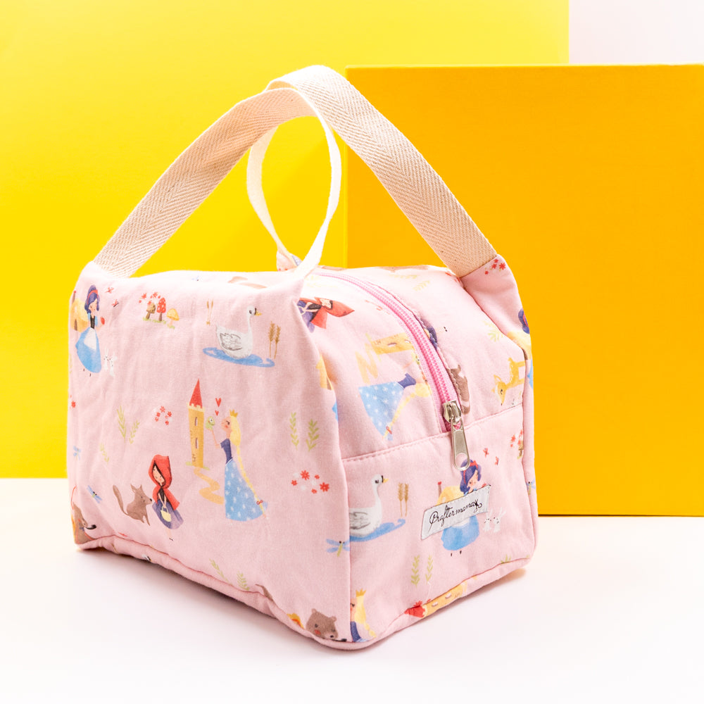 Τσαντάκι φαγητού με χερούλια και φερμουάρ, ροζ