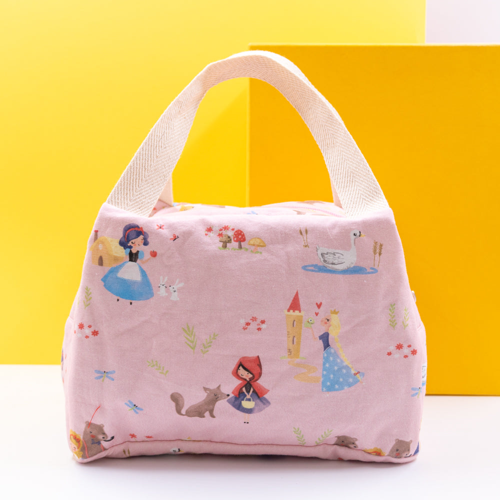 Τσαντάκι φαγητού με χερούλια και φερμουάρ, ροζ