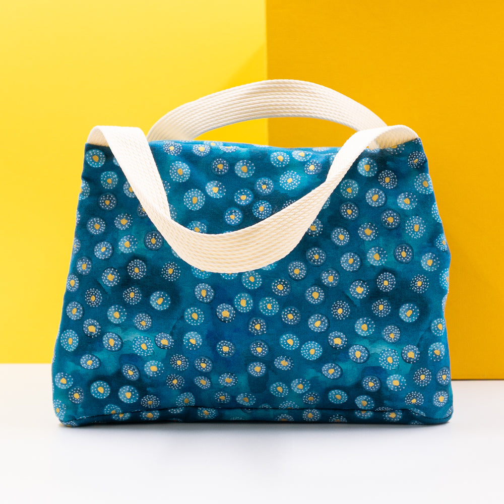 Τσαντάκι φαγητού με χερούλια και φερμουάρ, τυρκουάζ με χρυσές λεπτομέρειες