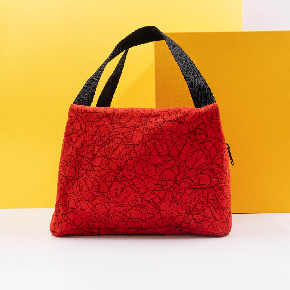 Τσαντάκι φαγητού με χερούλια και φερμουάρ, κόκκινο