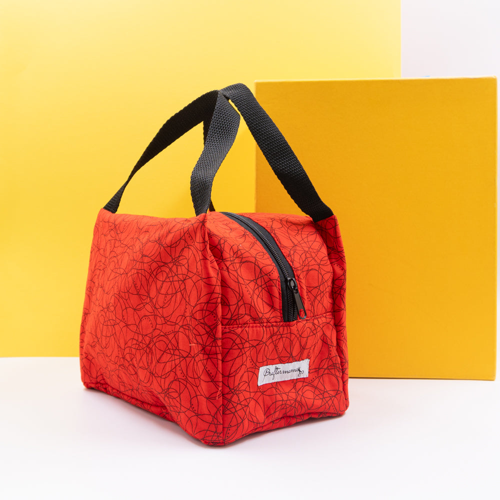 Τσαντάκι φαγητού με χερούλια και φερμουάρ, κόκκινο