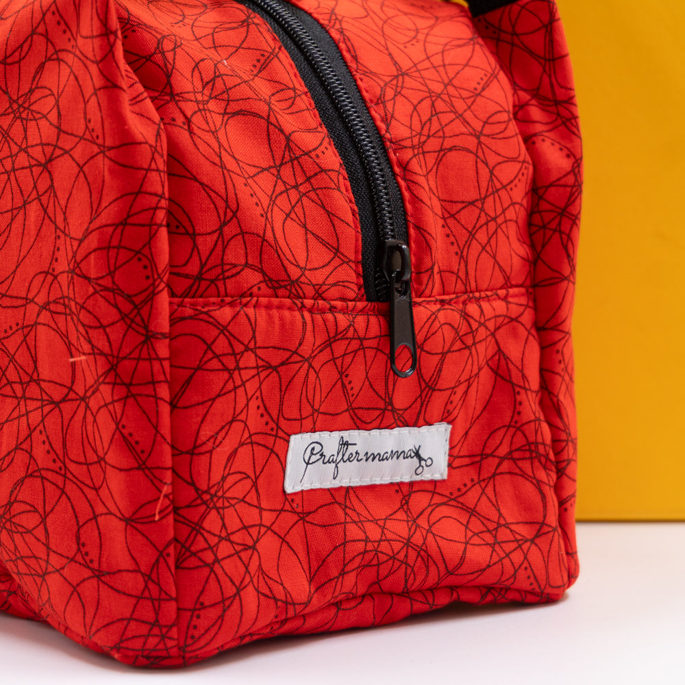 Τσαντάκι φαγητού με χερούλια και φερμουάρ, κόκκινο